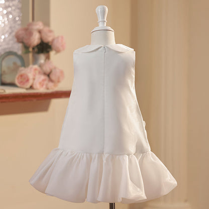 Flower Girl Dress Baby Girl Sleeveless Wedding Party Flower Pattern Zipper Princess Dress