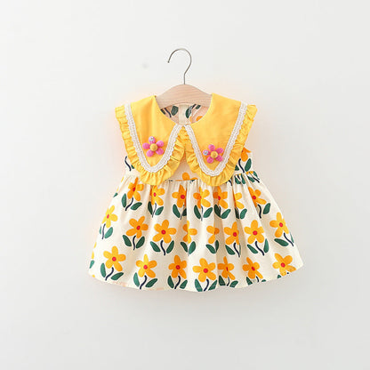 Toddler Dress Cute Baby Flower Doll Collar Sun dress