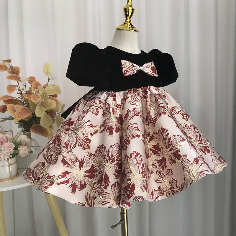 Flower Girl Dress Toddler Communion Party Pageant Dress Bowknot Fluffy Princess Dress