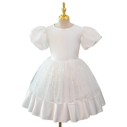 White Girls Pageant Dresses Girls Sequined Princess Dress