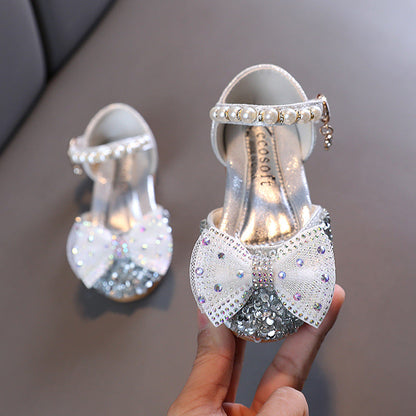 Elegant Girls Bow Tie Sequins Princess Shoes