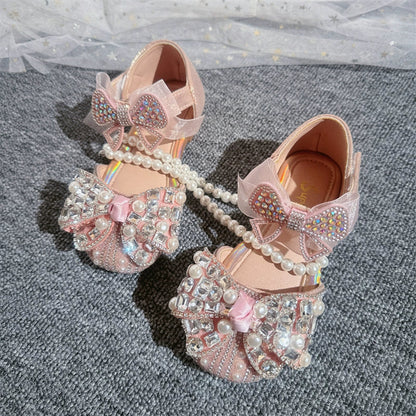 Girls Summer Shiny Sandals Bow-knot Rhinestone Princess Shoes