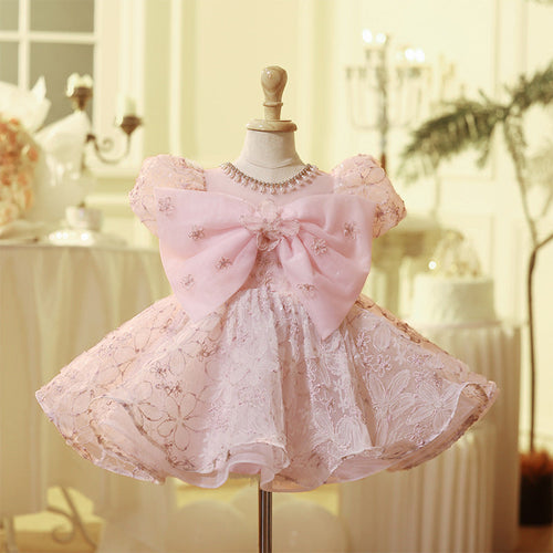 Pink Girls Birthday Dress Flower Girl Princess Dress