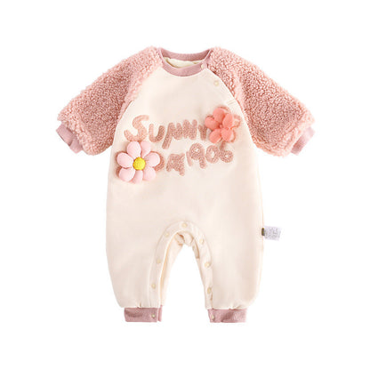 Small Flower Velvet Raglan Sleeve Baby Romper