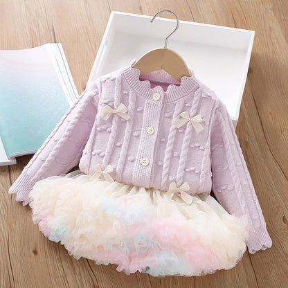 Girls Knitted Cardigan Tutu Dress Two Piece Set