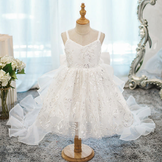 White Flower Girl Birthday Dress Princess Dress