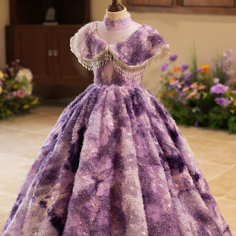 Girls Birthday Princess Dress Purple Children Party Dress