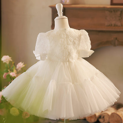 Newborn White Bow Baptism Dress  Baby Girl Sequins Dress Toddler Prom Dress