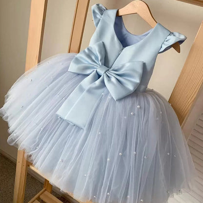 Pearl Mesh Bowknot Splicing Princess Dress