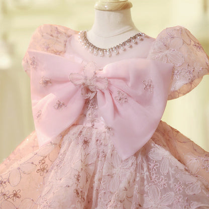 Pink Girls Birthday Dress Flower Girl Princess Dress