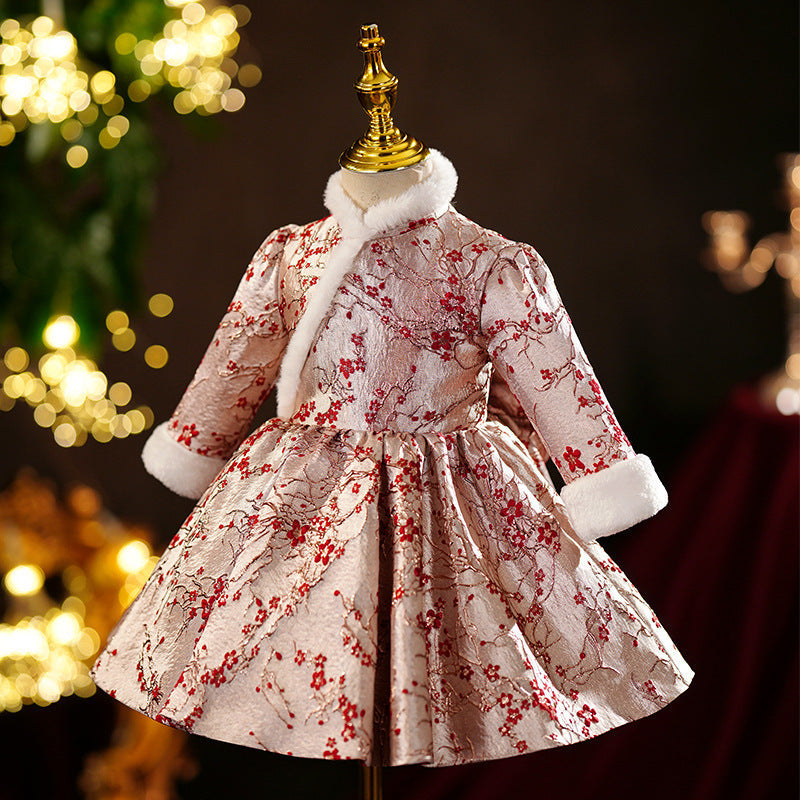 Winter Cute Baby Girl Puffy Long Sleeve Christmas Dress Toddler Birthday Princess Dress