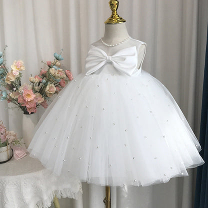 Elegant Baby Pearl Mesh Birthday Party Evening Dress Toddler First Communion Dresses