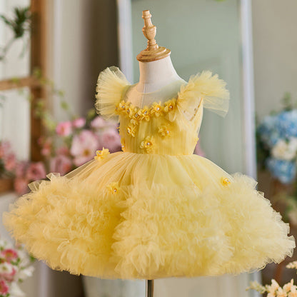 Girls Puffy Dress Flower Girl Birthday Princess Dress