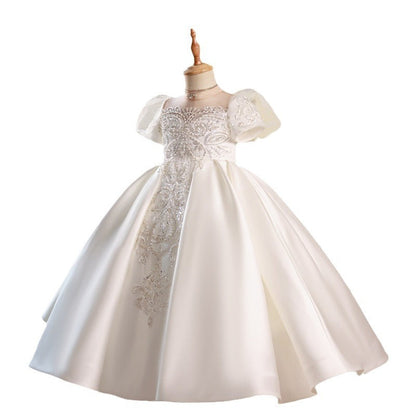 Elegant Baby Broken White Pattern Puff Sleeve Prom Dress Toddler Girls Formal Dress