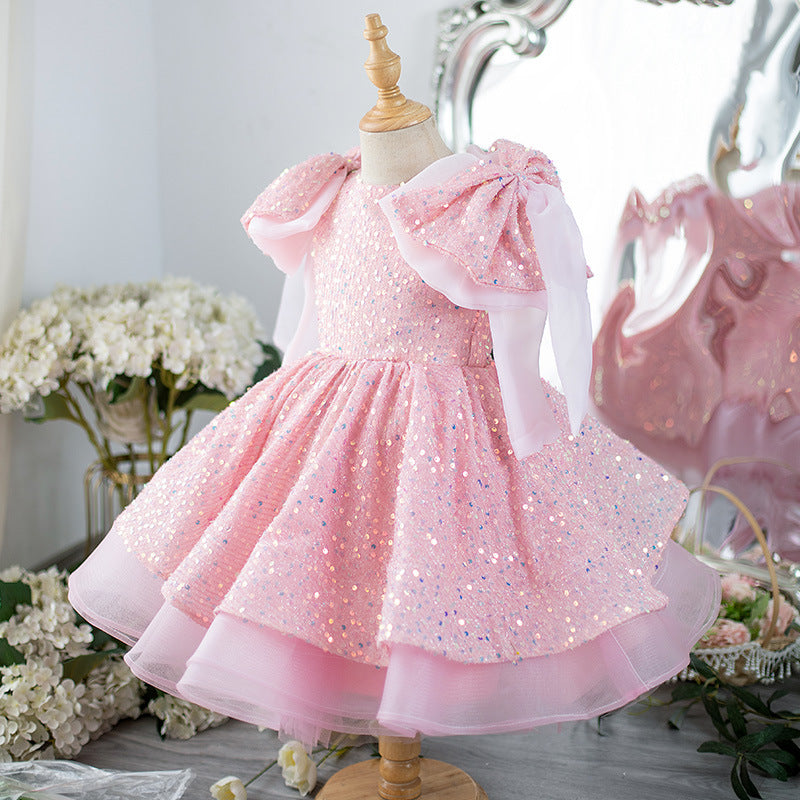 Elegant Baby Pink Sequin Princess Dress Toddler Formal Dresses