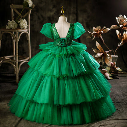 Little Girl Dress Girl Pageant Summer Elegant Green Puffy Princess Communion Dress