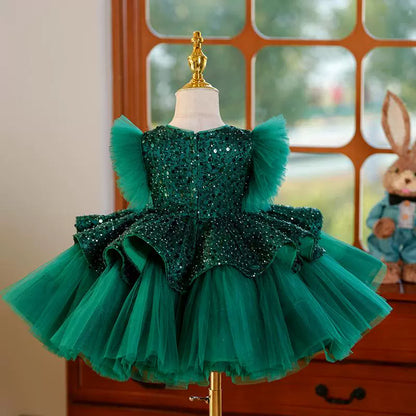 Girls Birthday Green Princess Dress Flower Girl Wedding Dress