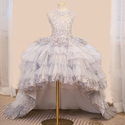 Flower Girl Sequins Fluffy Trailing Birthday Princess Dress