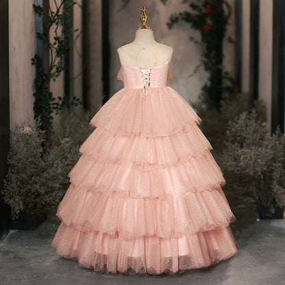 Elegant Baby Girls Sleeveless Tulle Ball Dresses Toddler Pink Pageant Dresses