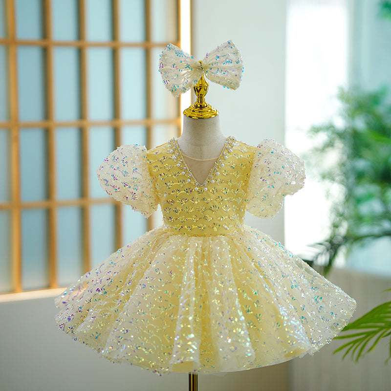 Toddler Girl Birthday Pageant Performance Sequin Mesh Fluffy Princess Dress