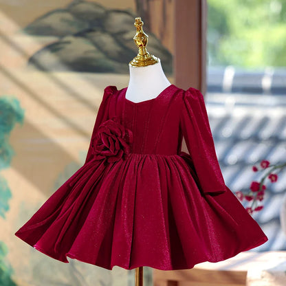 Elegant Baby Girl  Dress Flower Girl Dress Red Christmas dress