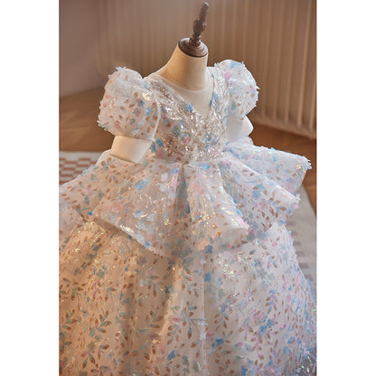 Flower Girl Dress Children Wedding Pageant Sequin Bowknot Fluffy Princess Dress