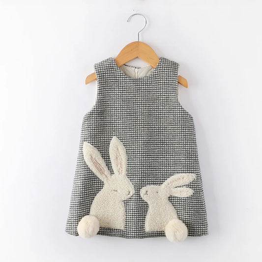 Girls Woolen Vest Dress Baby Thick Warm Plaid Dress