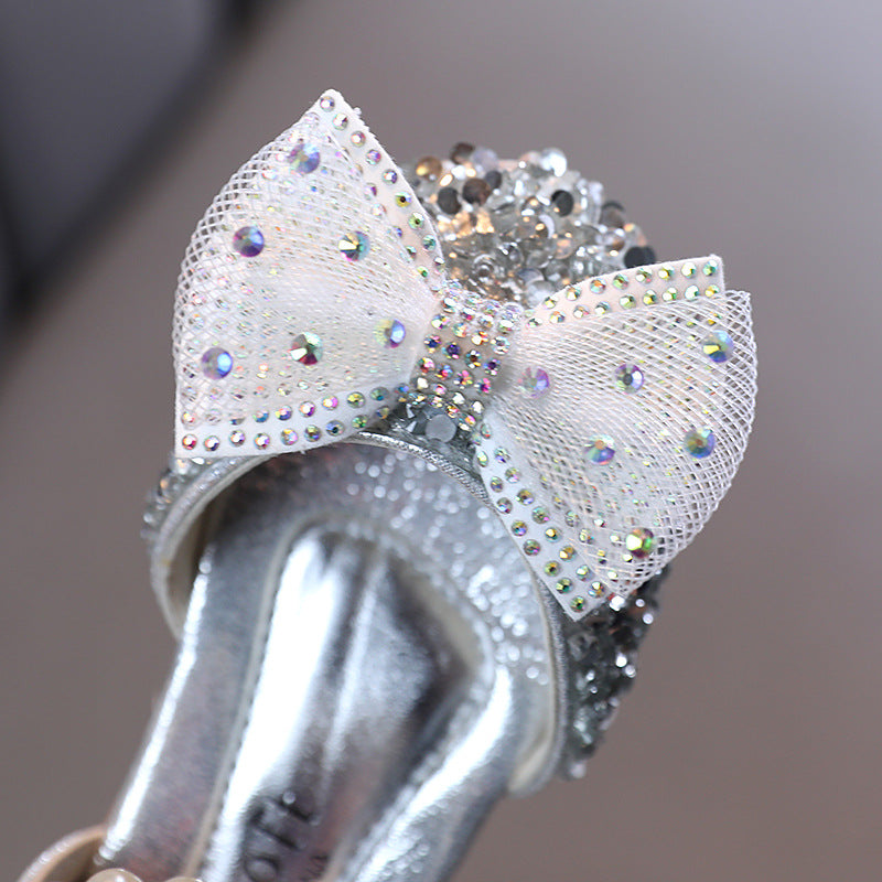 Elegant Girls Bow Tie Sequins Princess Shoes