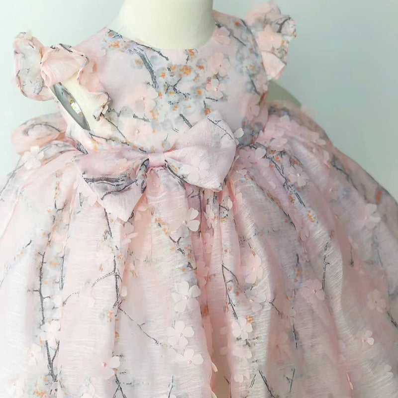 Elegant Baby Girls Flower Girl Dress Toddler Pink Floral Party Dress