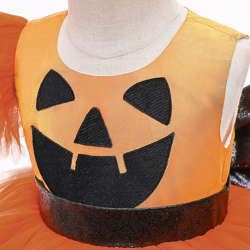 Halloween Girls Dresses Pumpkin Cake Trailing Dresses