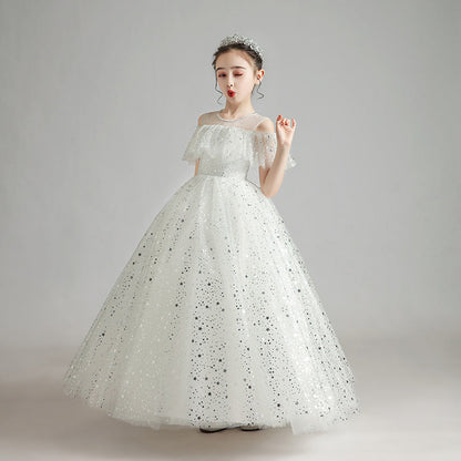 Girls Fluffy Princess Dress Wedding Dress with Sequins