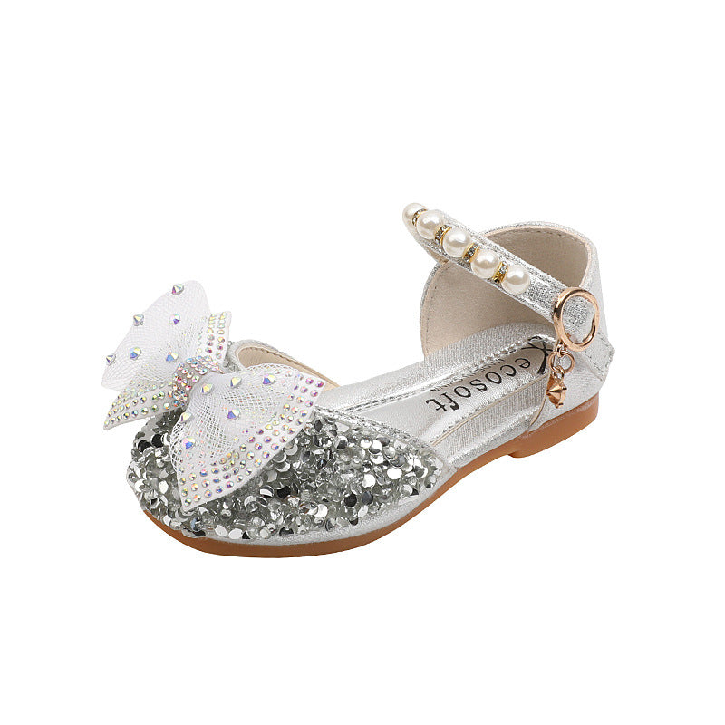 Elegant Girls Bow Tie Sequins Princess Shoes