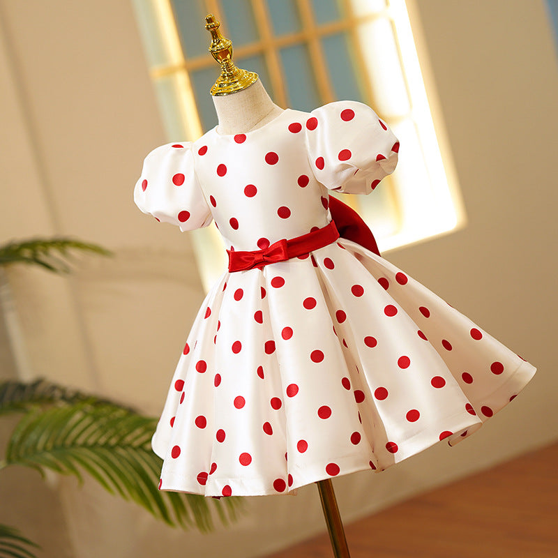 Sweet Baby Girls Red Polka Dot White Tutu Skirt Toddler First Communion Dress