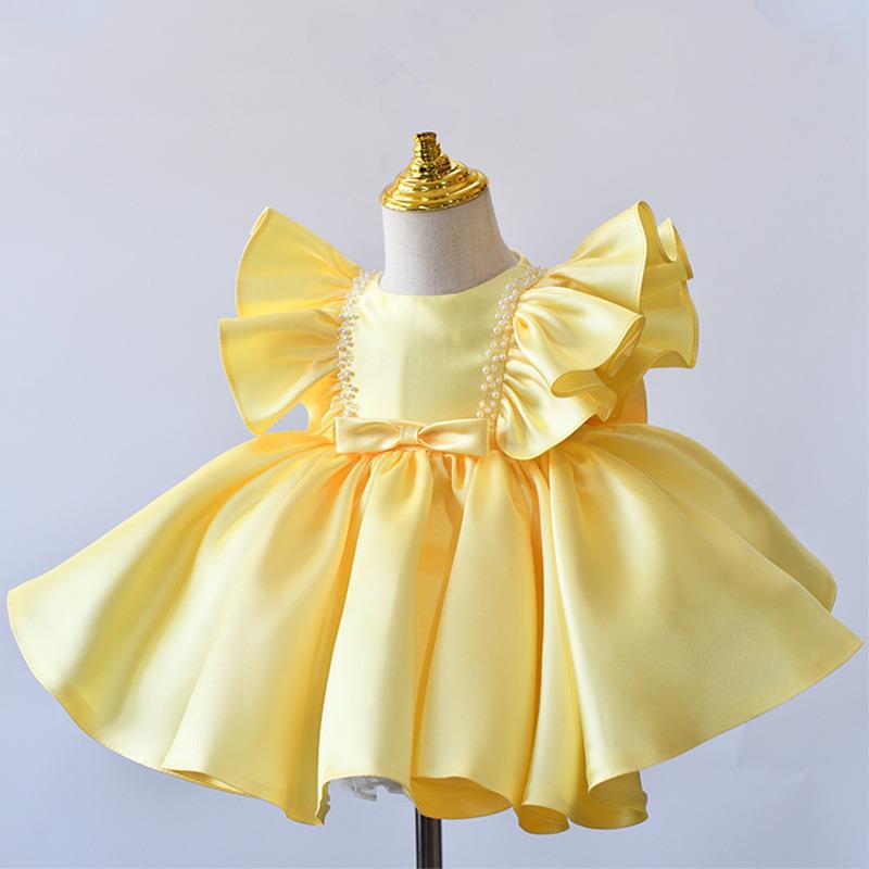 Elegant Baby Yellow Butterfly Sleeve Dress Toddler Girl Formal Dresses