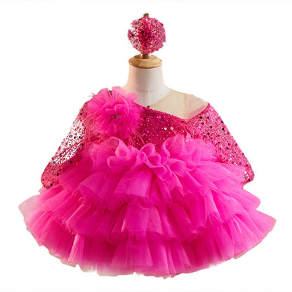 Luxurious Baby Girl Puffy Sequined Festival Dress Toddler Birthday Party Princess Dress