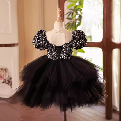 Girls Tutu Black Sequin Princess Dress Children's Show Christmas Dress