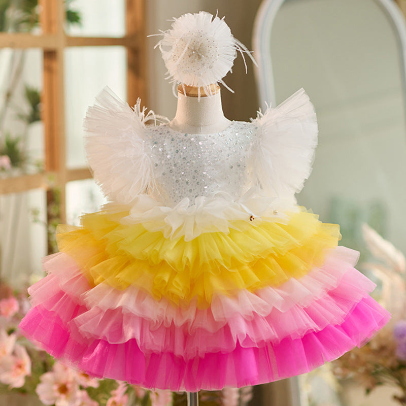 Elegant Girls Colorful Ball Gown Toddler Birthday Princess Dress