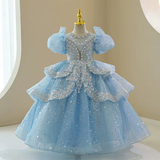 Luxurious Girls Autumn Puffy Dress Toddler Birthday Pageant Princess Dress