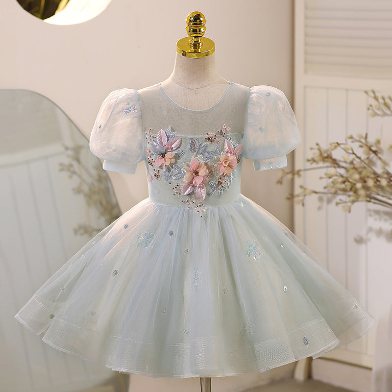 Girls Blue Dress Flower Little Girl Princess Dress