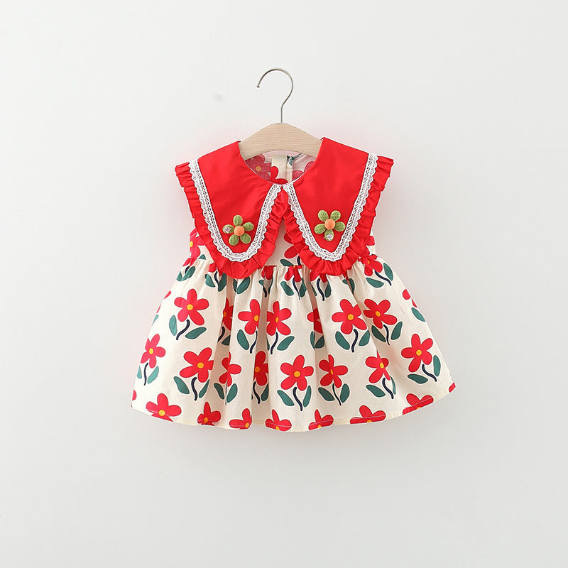 Toddler Dress Cute Baby Flower Doll Collar Sun dress