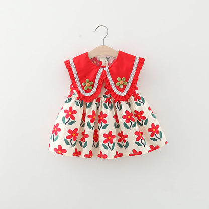 Toddler Dress Cute Baby Flower Doll Collar Sun dress