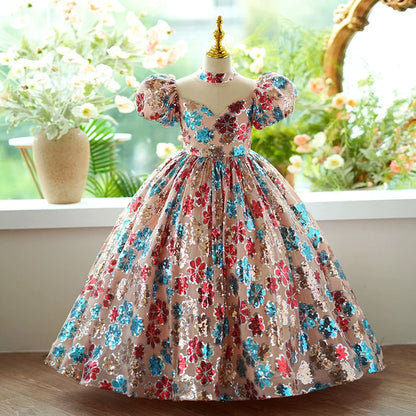 Luxurious Baby Girl  First Communion Dress Toddler Puffy Birthday Party Princess Dress