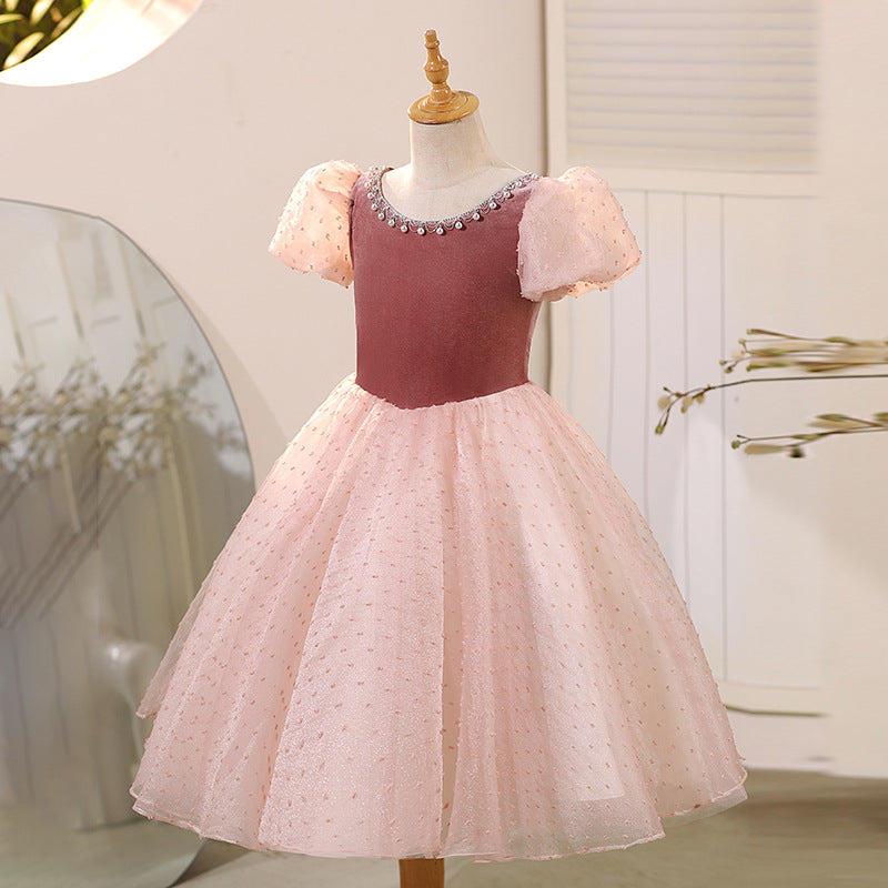 Pink Princess Dress with Beaded Birthday Dress