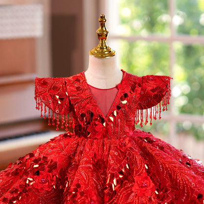 Luxurious Baby Girl  Beauty Pageant Dress Red Christmas dress Toddler Birthday Dress