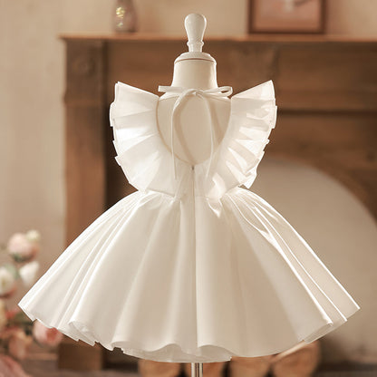 Flower Girl Dress Toddler Baptism Sleeveless Wedding Communion Dress Bow Princess Dress