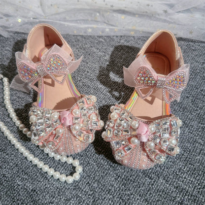 Girls Summer Shiny Sandals Bow-knot Rhinestone Princess Shoes