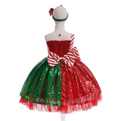 Striped Bow Christmas Dress Baby Girl Christmas Dress Sequined Christmas Dress