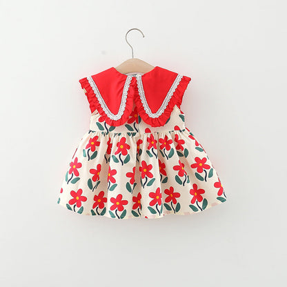 Toddler Dress Cute Baby Flower Doll Collar Sun dress