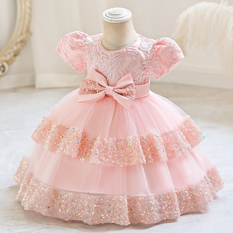 Elegant Baby Girls Bow Princess Dress Toddler Everyday Dress