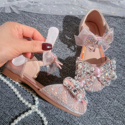 Girls Summer Shiny Sandals Bow-knot Rhinestone Princess Shoes